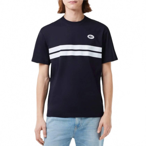 LACOSTE heritage print cotton tee in navy blue