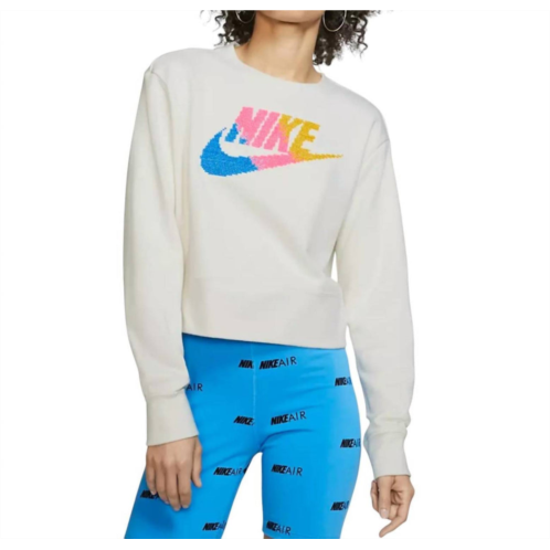 NIKE womens crop top crew sweatshirt in ivory