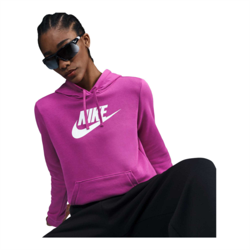NIKE womens sportswear club fleece logo pullover hoodie_hot fuchsia/white