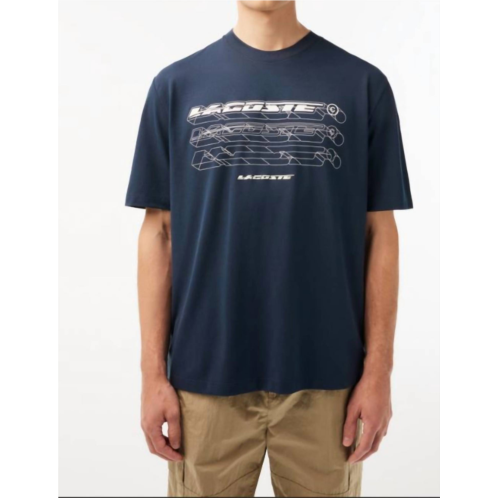 LACOSTE loose fit organic cotton pique tee shirt in blue