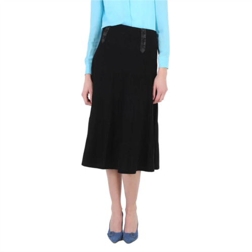 Moschino ladies black leather detail pleated skirt