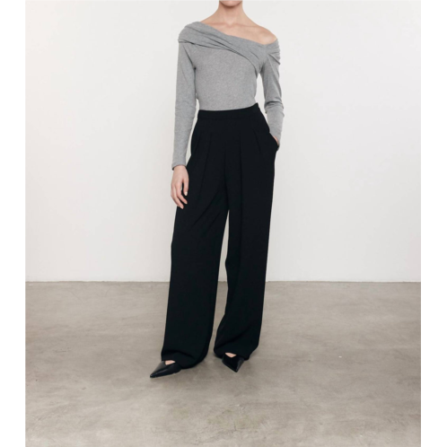 Enza Costa cashmere one-shoulder drape top in smoke