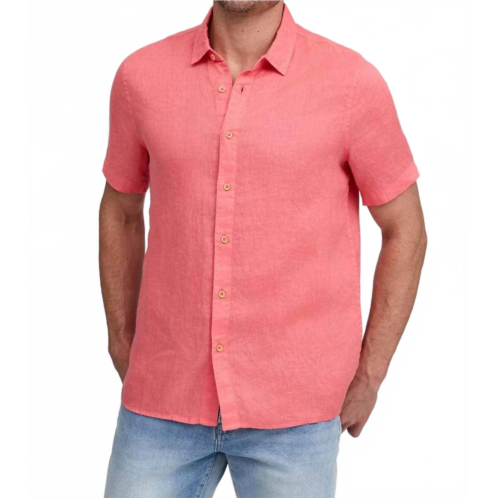 Raffi bryce short sleeve linen shirt in coral