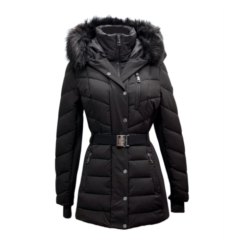 Michael Michael Kors womens belted chevron scuba stretch quilted coat black