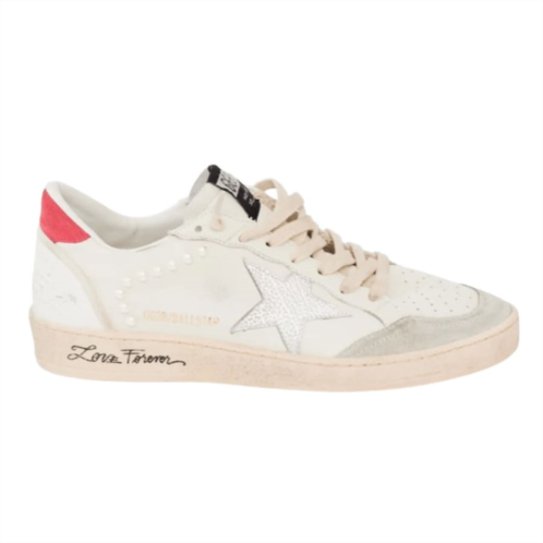 Golden Goose ball star silver leather star and pink suede heel tab womens sneakers
