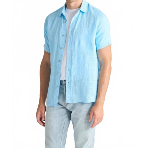 Raffi bryce short sleeve linen shirt in atlantic