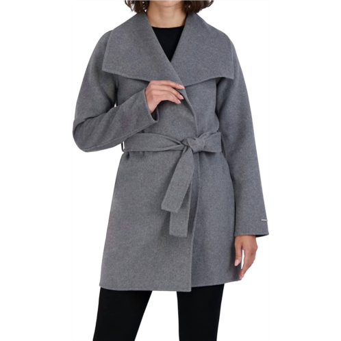 ELIE TAHARI ella wool wrap coat in ash gray