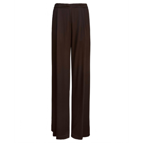 Enza Costa straight pleated satin pants in bitter brown