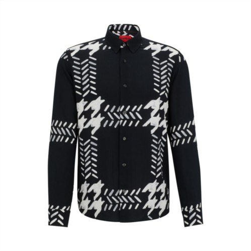 HUGO relaxed-fit shirt in printed canvas with kent collar
