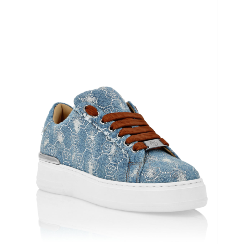 PHILIPP PLEIN denim lo top sneakers monogram strass