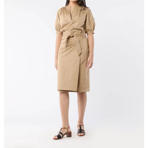 Ann Mashburn kira wrap skirt in tan stretch sateen