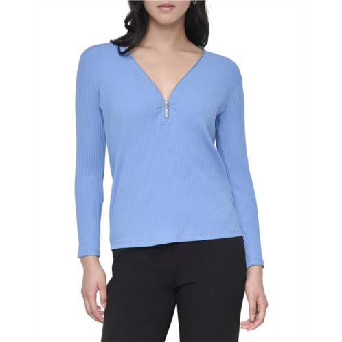 DKNY zip v-neck top