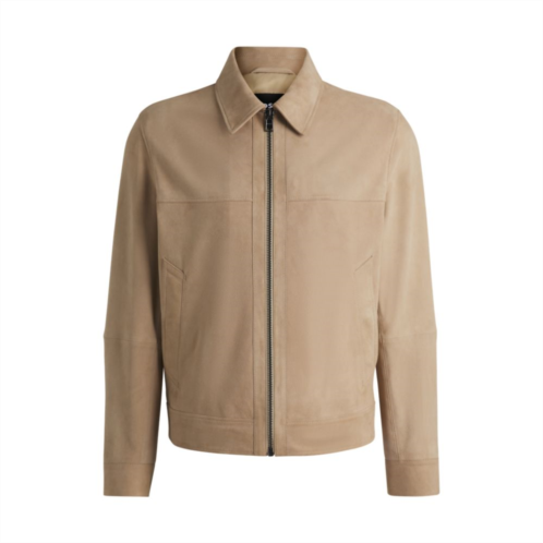 BOSS regular-fit jacket in soft suede with zip front