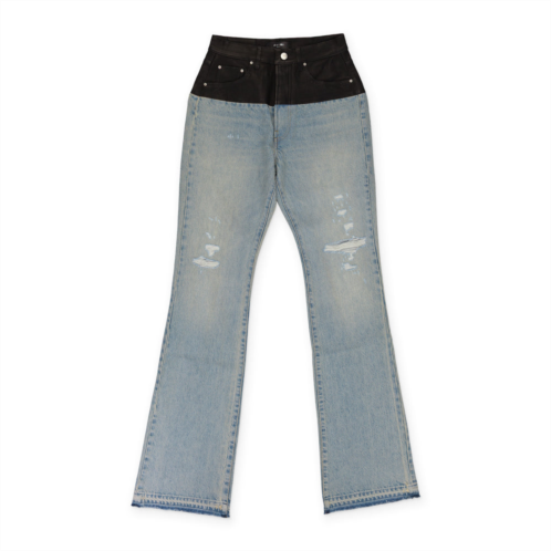 Amiri sky indigo/black hybrid bootleg w/ leather jeans