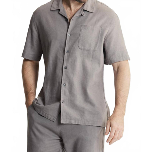 JACHS NEW YORK linen suffolk short sleeve camp shirt in dark grey