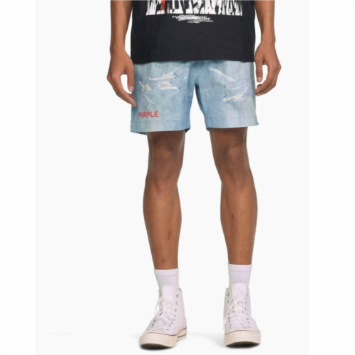 Purple Brand distressed denim all round short in light indigo