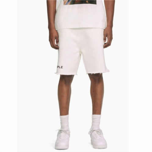 Purple Brand wordmark heavyweight fleece short in brilliant white