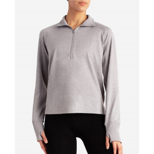 Danskin supersoft quarter zip pullover sweatshirt in silver melange
