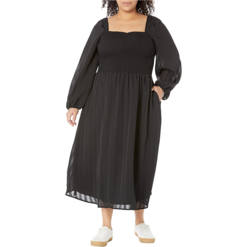 Womens Madewell Plus Emine Long Sleeve Ruched Lucie Midi Dress - Seersucker Stripe