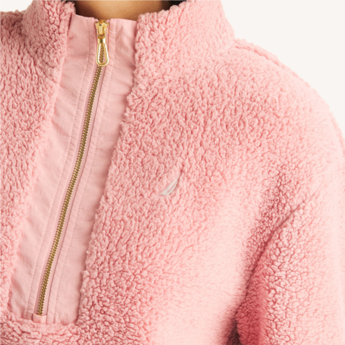 Nautica womens quarter-zip faux shearling pullover