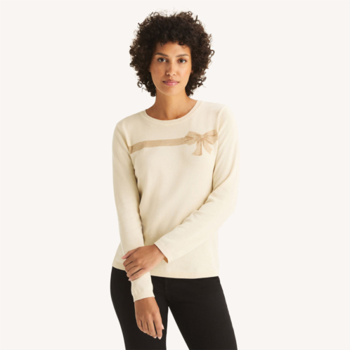 Nautica womens jacquard bow crewneck sweater