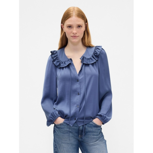 Gap Relaxed Satin Ruffle Top