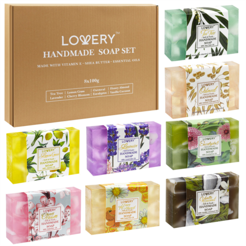 Lovery handmade soap set - 8 piece variety pack luxury bath soap gift box