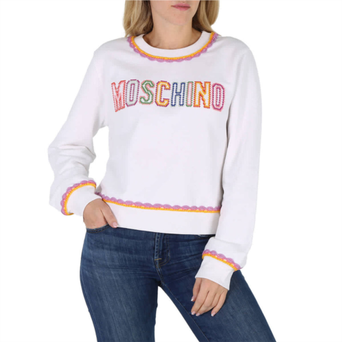 Moschino fantasy print white crochet details cotton sweatshirt