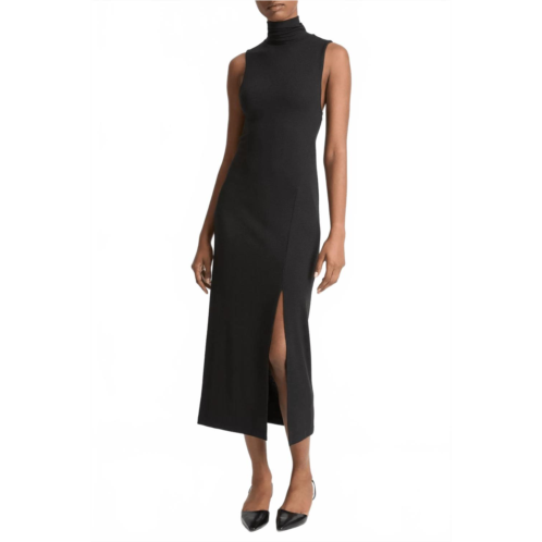 Vince side-slit sleeveless turtleneck dress in black