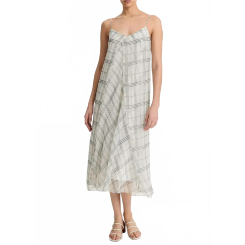 Vince fenced plaid sheer panel midi dress