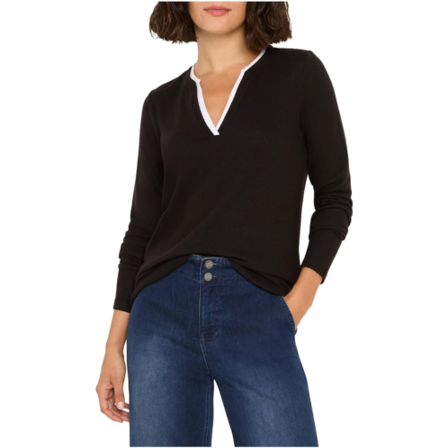 Womens NICZOE Petite Cozy Jersey Double Layer Split Neck Tee