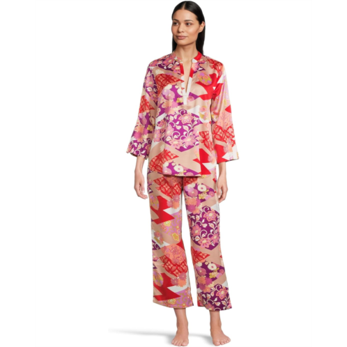 Womens N by Natori Deco - Satin Long Sleeve Pajama Set