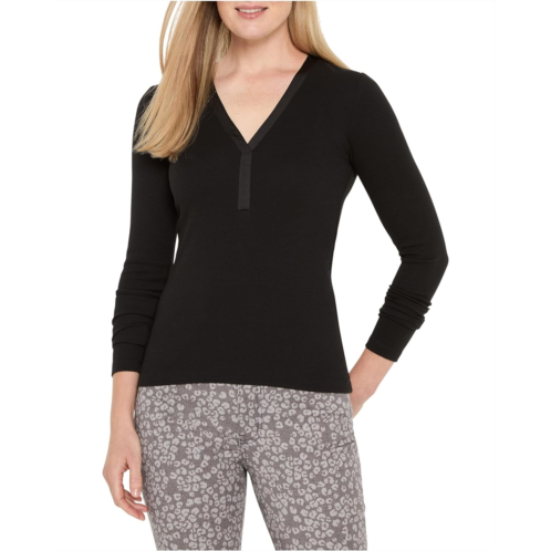 Womens NICZOE Petite Trimmed Perfect Knit Rib V-neck Top