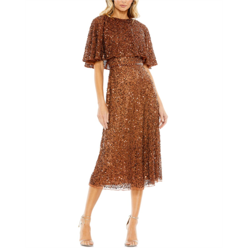 Mac Duggal embellished cape high-neck midi dress