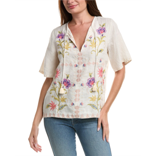 Johnny Was ruffle sleeve field linen blouse