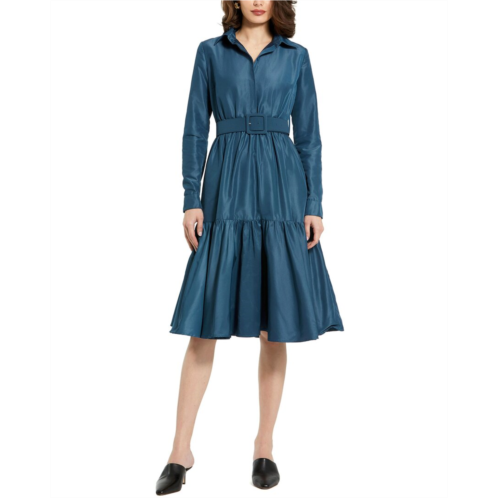 Mac Duggal faille collared midi dress with belt