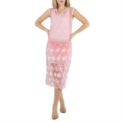 Burberry ladies sleeveless chantilly lace embroidered tulle dress