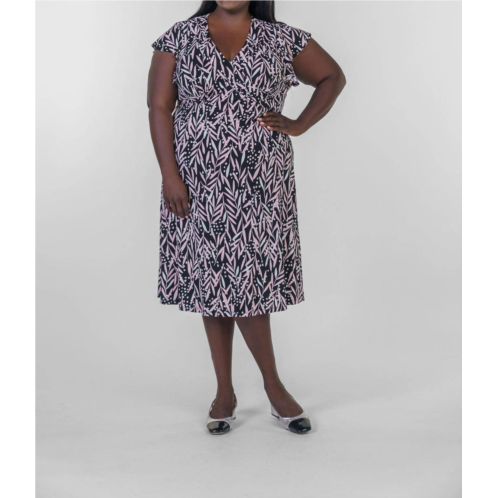 LONDON TIMES violetta v-neck midi dress in black blush