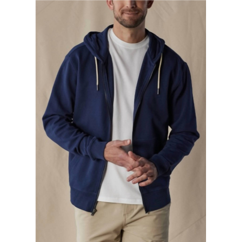 The Normal Brand cole terry zip front hoodie in summer navy