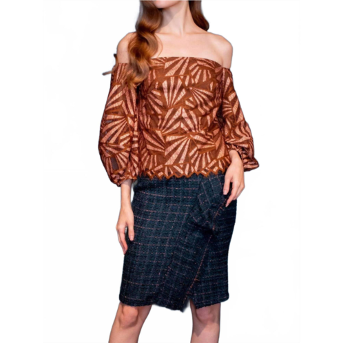 EVA FRANCO tweed pencil mini skirt in copper teal