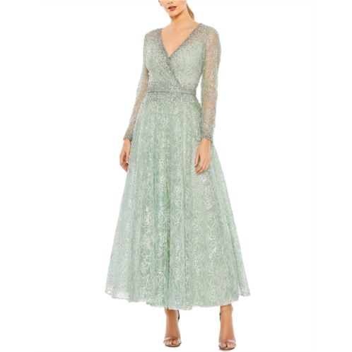 Mac Duggal embellished wrap over midi gown