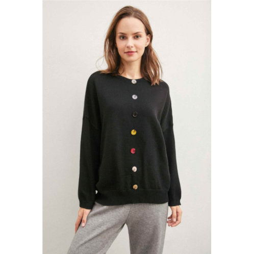 TRUEDAMES solid sweater with colorful buttons