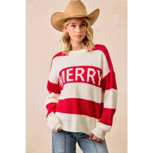 TRUEDAMES christmas merry lettering sweater