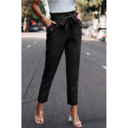 TRUEDAMES ruffle belt pocket solid skinny pants