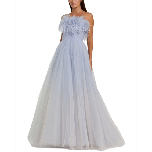 Mac Duggal feather neckline maxi dress