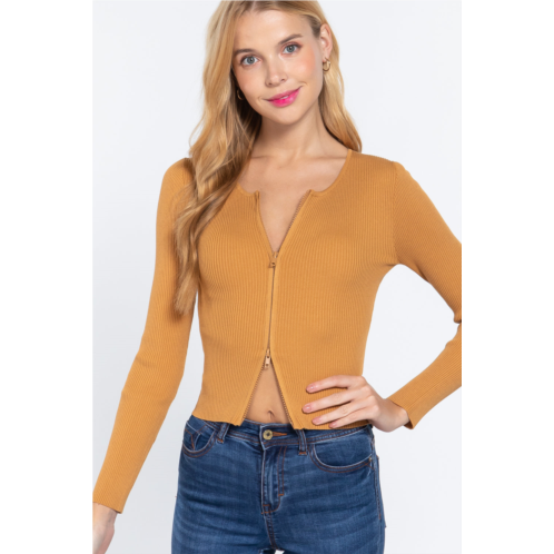 TRUEDAMES rib sweater top w/front zipper