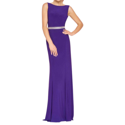 MAC DUGGAL jersey embellished waist gown in royal purple