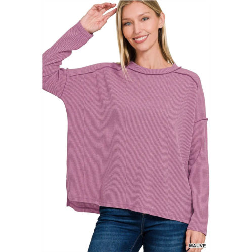 TRUEDAMES ribbed drop shoulder round neck sweater