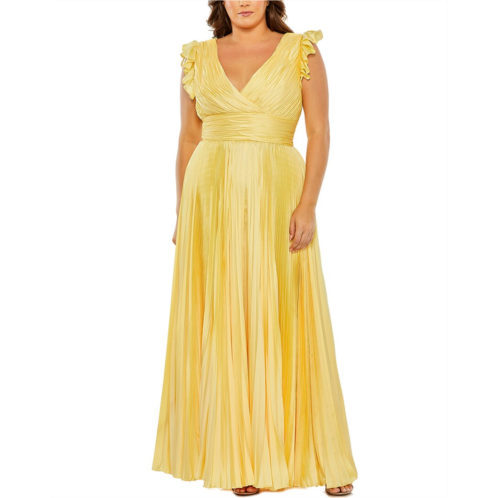 Mac Duggal plus flutter sleeve pleated a-line dress