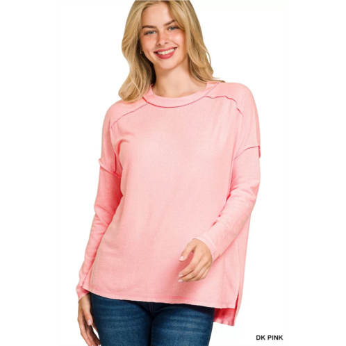 TRUEDAMES full size melange hacci exposed seam hi-low tee plus size